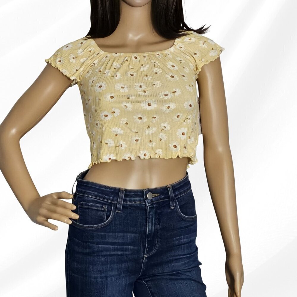 2/$30 Billabong Yellow Floral Crop Top Size XXS NWT